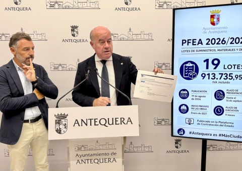 El Ayuntamiento de Antequera saca a licitación por 913.735,95 euros los 19 lotes de suministros, servicios y obras del PFEA 2026/2...