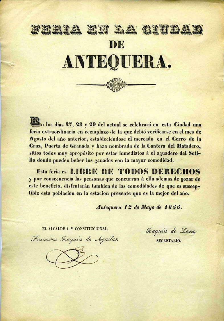 Cartel Feria de Antequera 1855