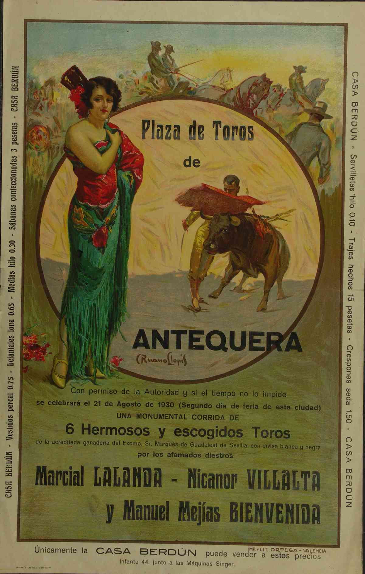 Cartel Corrida de Toros 1930 Antequera
